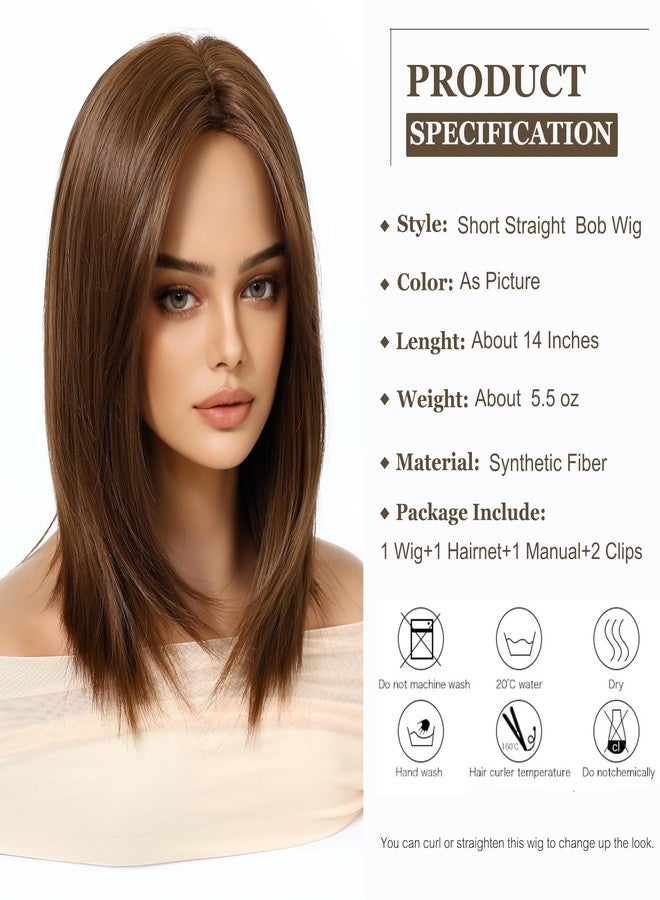 اسمي شعر مستعار قصير بني ناعم من إسمي مع غرة جانبية، يصل طوله إلى الكتف، شعر مستعار طبيعي، شعر مستعار صناعي للاستخدام اليومي، مناسب للحفلات والتنكر، للنساء - Image 2